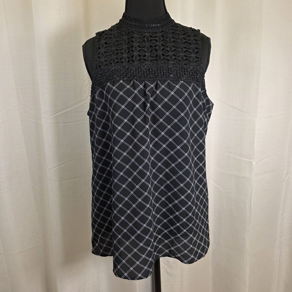 Maurices Lace Yoke Tank Top Medium Black Boho Blouse